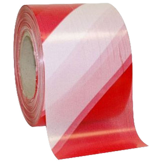Primer plano de la cinta de señalización de 70mm de ancho mostrando el acabado brillante y la visibilidad de los colores por ambas caras.