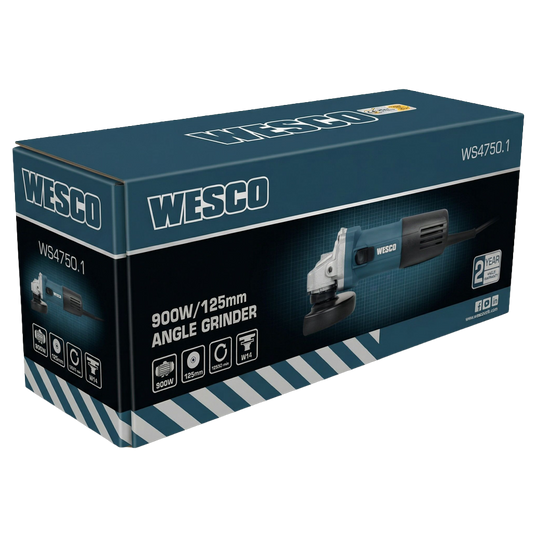 Kit de amoladora Wesco incluyendo el mango lateral, la llave inglesa, el protector metálico y el set de cepillos de carbón de recambio