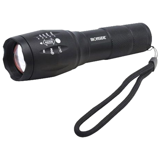 Detalle del cabezal de la linterna Ironside extendido, mostrando la lente LED de alta potencia de 400 lúmenes.
