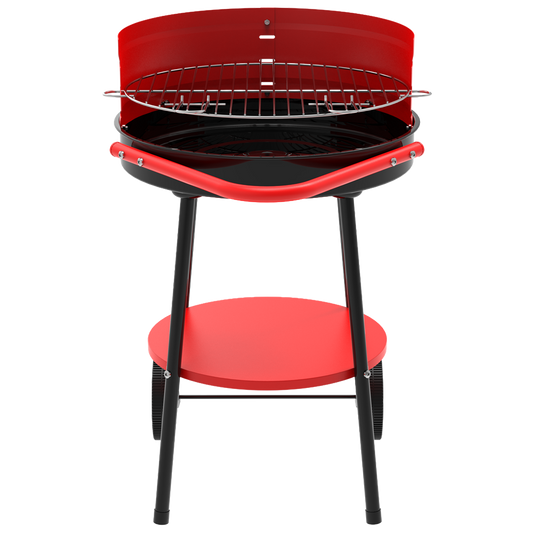 Barbacoa de carbon redonda Natuur de 61x50x72 cm con ruedas y pantalla paravientos regulable