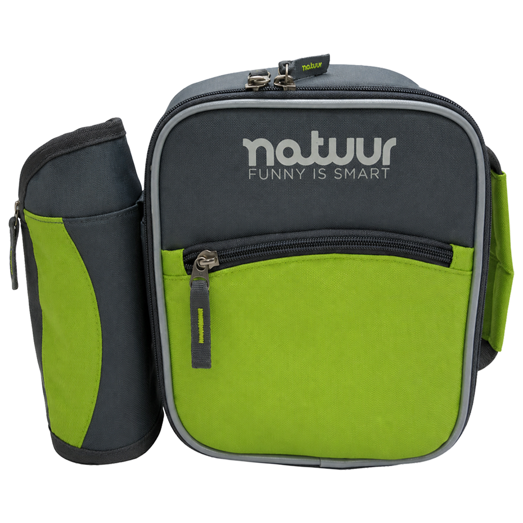 Nevera flexible isotermica verde y gris Natuur de 3 litros con porta botellas para camping y trabajo