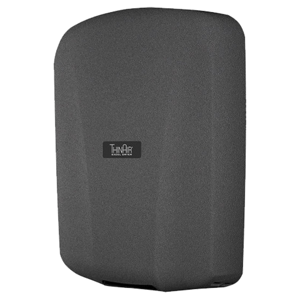 Secamanos ThinAir TA-GR de alta velocidad con cubierta metálica acabado grafito, perfil ultradelgado de 10 cm, ideal para baños públicos y espacios de alto tráfico.