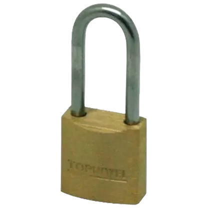 Candado de seguridad 20 mm de latón con arco largo, resistente y compacto, ideal para puertas, armarios, ganchos y uso interior o exterior.