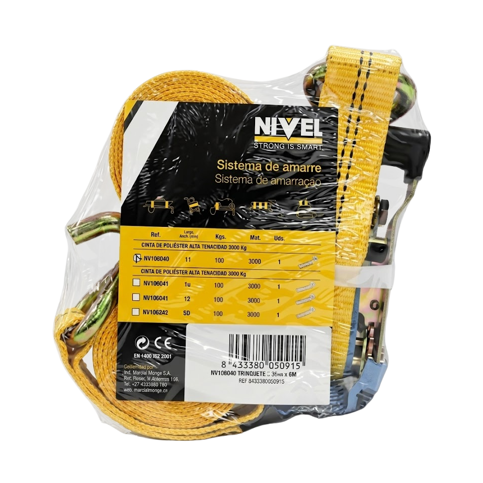 Primer plano del gancho cerrado de seguridad del trincaje Nivel, diseñado para un anclaje inamovible en transporte pesado.