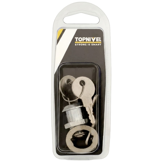 Cerradura de buzón de 20 mm marca Nivel con cilindro cromado brillante, dos llaves y leva curva de seguridad.