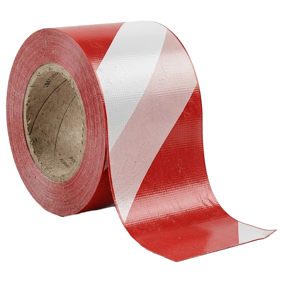 Rollo de cinta de señalización Nivel de 200 metros con franjas diagonales rojas y blancas de alta visibilidad.