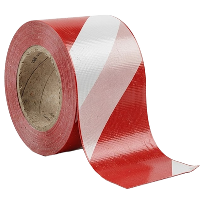 Rollo de cinta de señalización Nivel de 200 metros con franjas diagonales rojas y blancas de alta visibilidad.