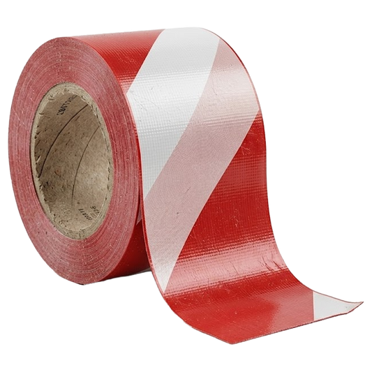 Rollo de cinta de señalización Nivel de 200 metros con franjas diagonales rojas y blancas de alta visibilidad.