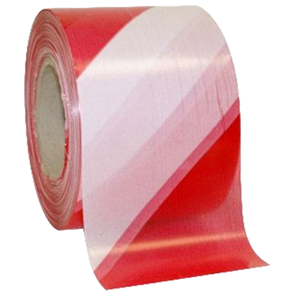 Primer plano de la cinta de señalización de 70mm de ancho mostrando el acabado brillante y la visibilidad de los colores por ambas caras.