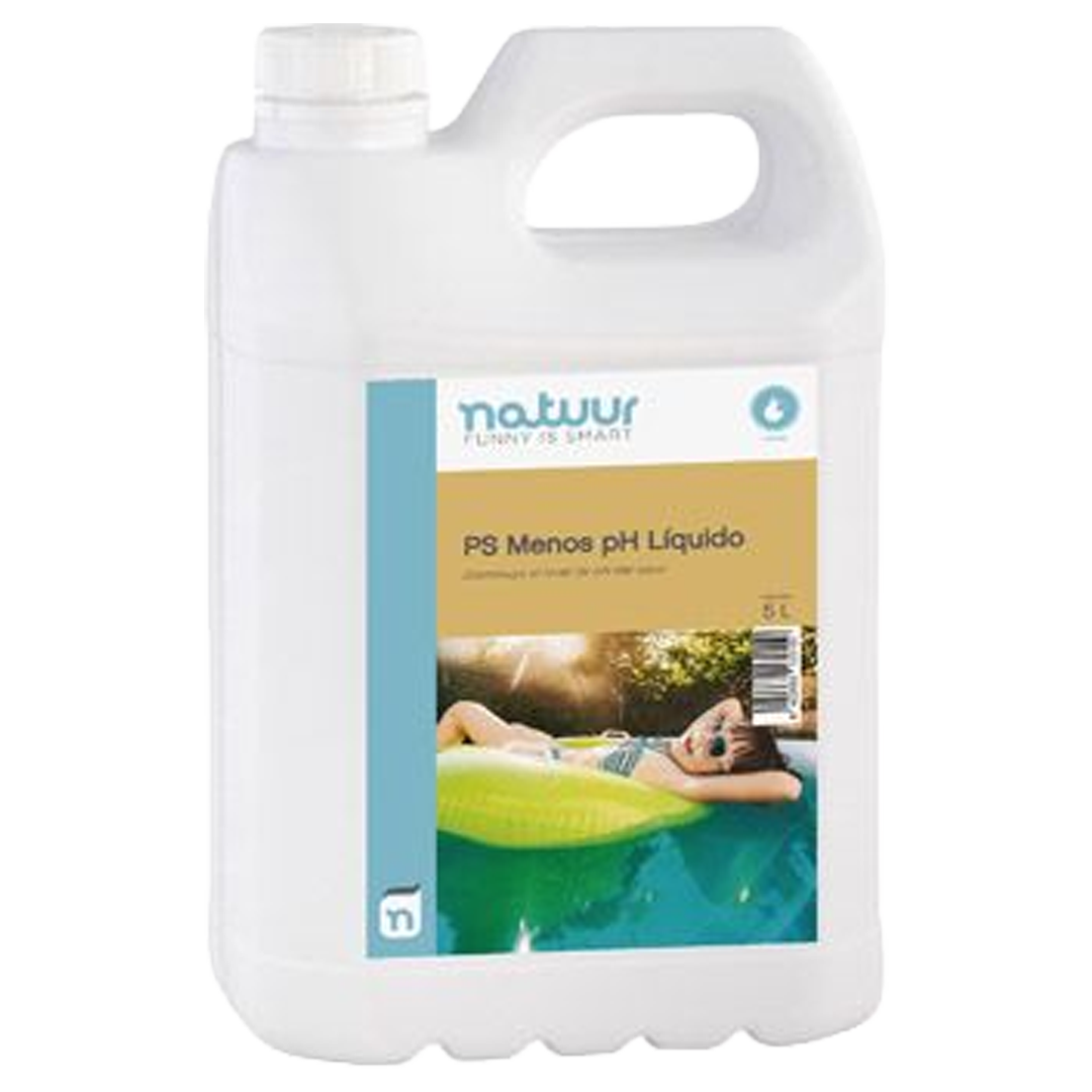 Garrafa de reductor de pH liquido Natuur 5 litros para mantenimiento de piscina.