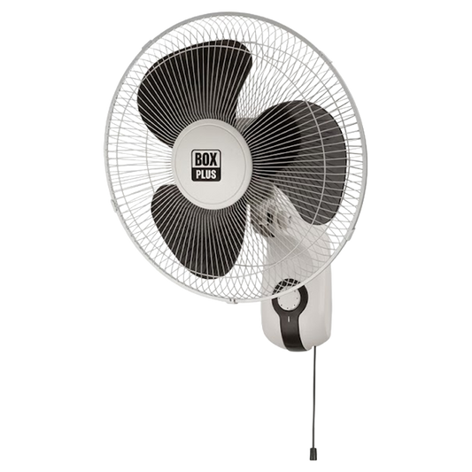 Ventilador de pared blanco Box Plus de 40 cm de diámetro, con rejilla metálica de malla y tirador de cadenilla.