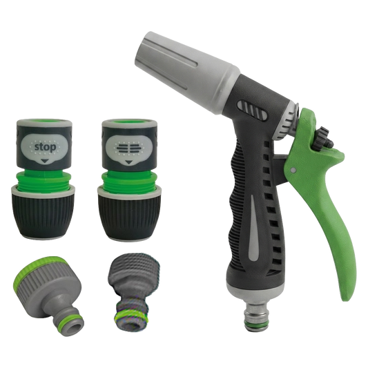 Kit de pistola de riego regulable y 4 conectores de 15 mm Natuur ref 138469.