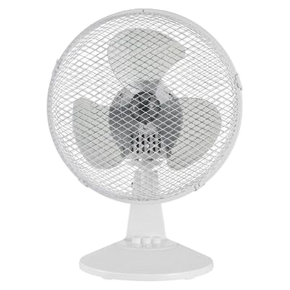 Ventilador de sobremesa blanco Sonedas de 23 cm de diámetro con rejilla protectora y base estable