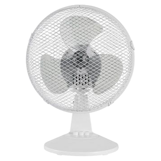 Ventilador de sobremesa blanco Sonedas de 23 cm de diámetro con rejilla protectora y base estable