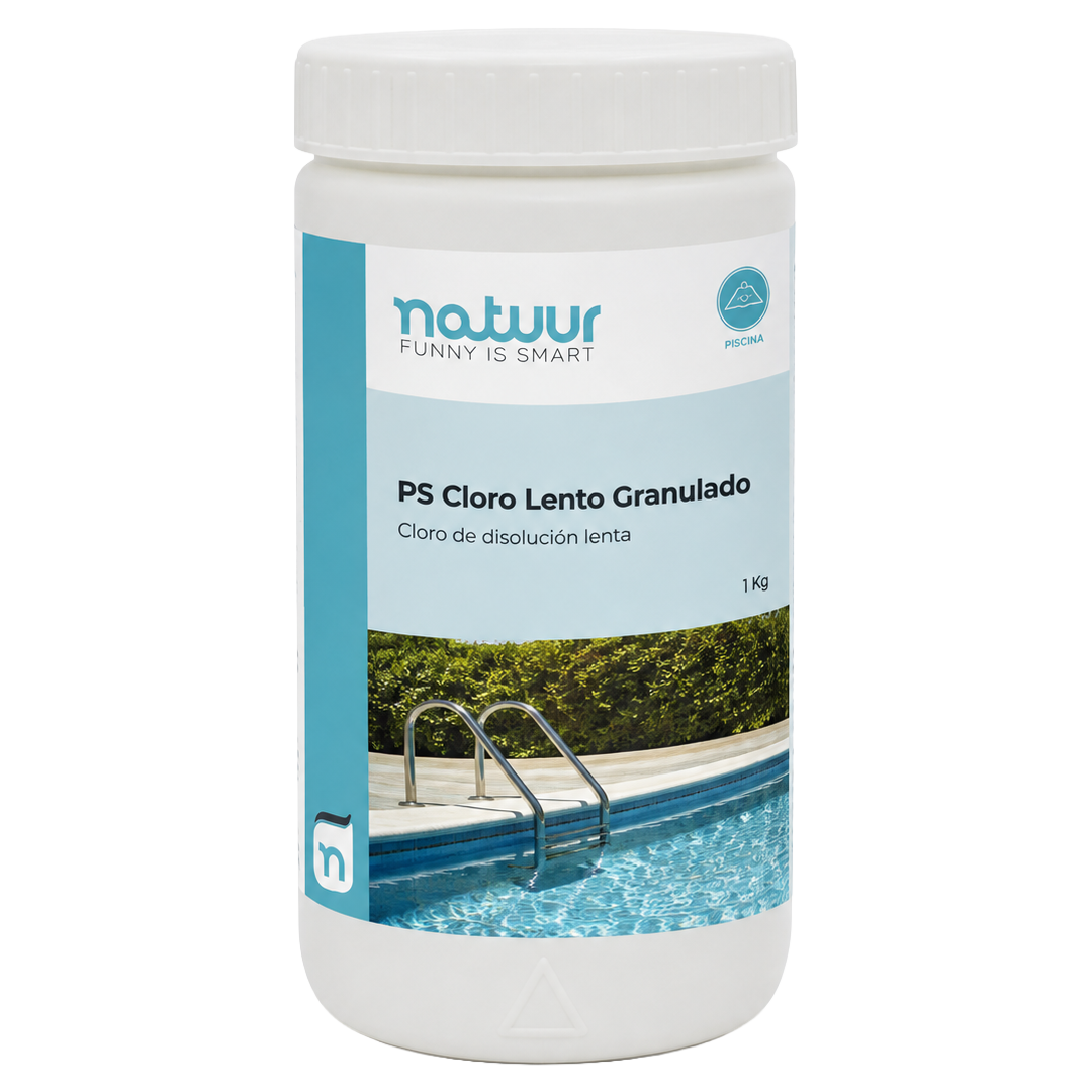 Cloro disolucion lenta granulado Natuur de 1 kg para mantenimiento de piscinas.