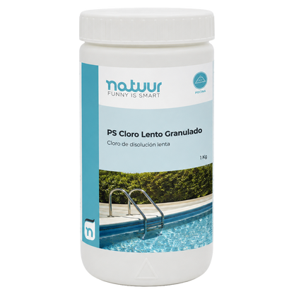 Cloro disolucion lenta granulado Natuur de 1 kg para mantenimiento de piscinas.