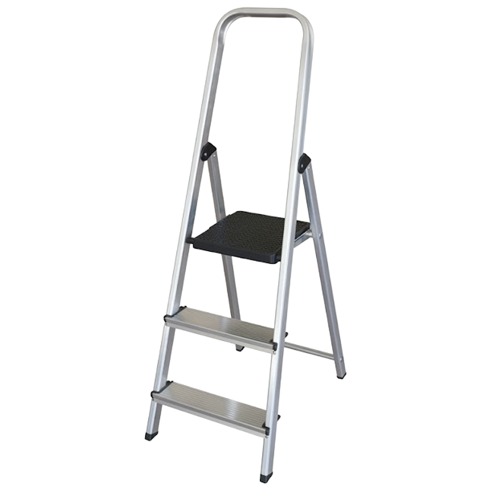 Escalera doméstica de aluminio Ambit con 3 peldaños y plataforma superior de seguridad.