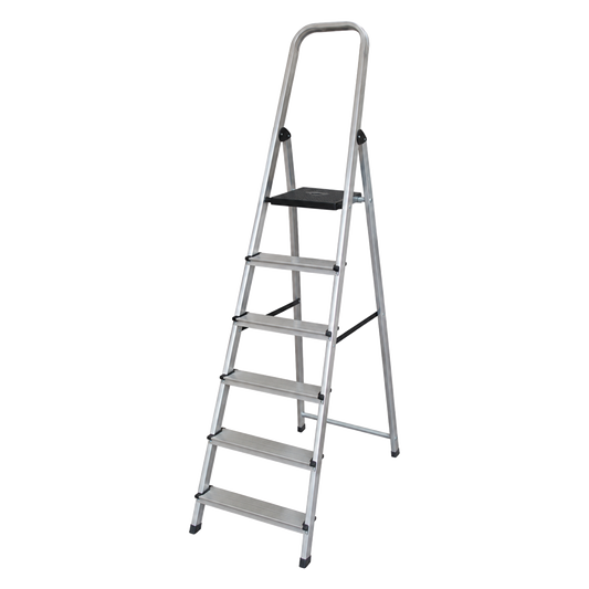 Escalera de aluminio de 6 peldaños Ambit certificada EN 131.