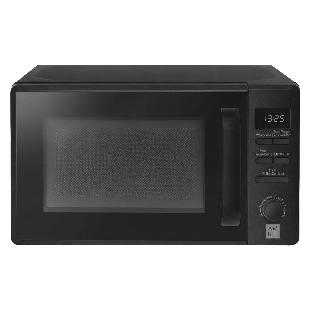 Vista frontal de microondas compacto 700W Ambit sin grill para cocina.