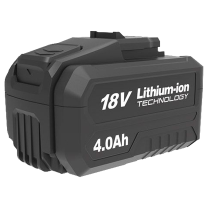 Batería de iones de litio Wesco 18V de 4.0 Ah con indicador LED de estado de carga frontal y diseño robusto.