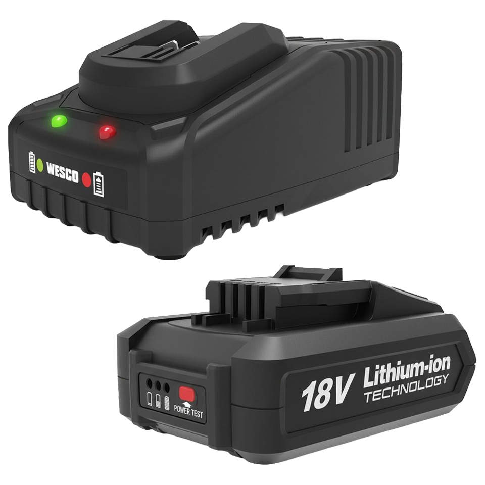 Kit de batería Wesco 18V 2.0Ah y cargador rápido para herramientas industriales