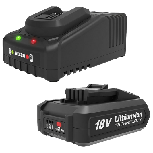 Kit de batería Wesco 18V 2.0Ah y cargador rápido para herramientas industriales