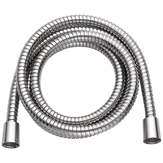 Flexo de ducha extensible de acero inoxidable H2O, mostrando su trenzado metálico y conectores de alta calidad en los extremos.