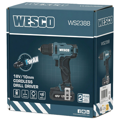 Usuario utilizando el taladro Wesco con el clip de cinturón, mostrando su diseño ergonómico y facilidad de manejo.