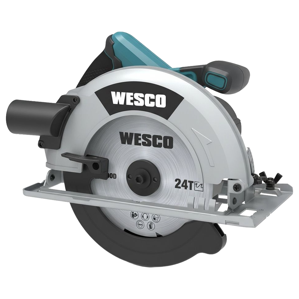 Sierra circular manual Wesco de 1400W con disco para madera de 190 mm, base de acero y guarda de seguridad superior de aluminio