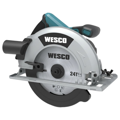 Sierra circular manual Wesco de 1400W con disco para madera de 190 mm, base de acero y guarda de seguridad superior de aluminio