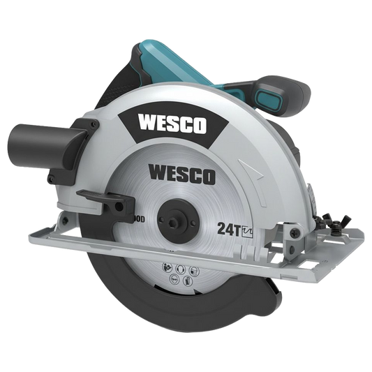 Sierra circular manual Wesco de 1400W con disco para madera de 190 mm, base de acero y guarda de seguridad superior de aluminio