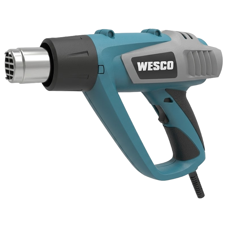 Decapador de aire caliente Wesco 2000W con selector de 3 posiciones y kit completo de 5 boquillas y accesorios.