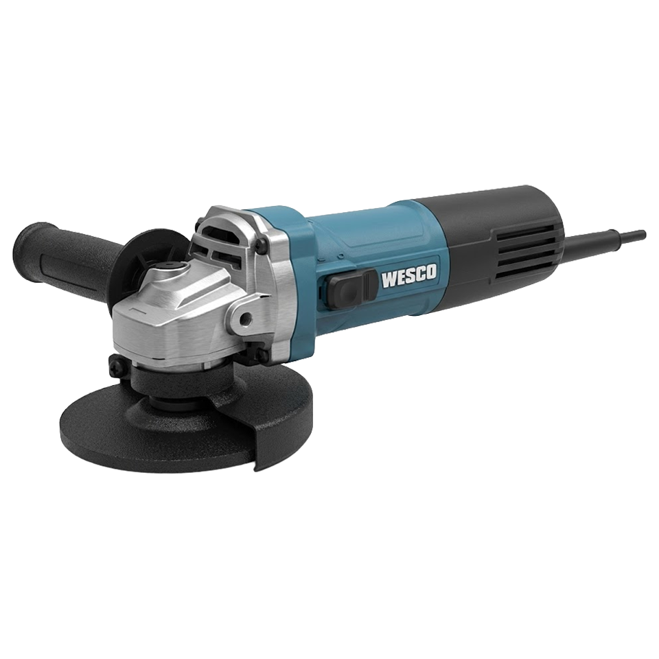 Amoladora angular Wesco de 125 mm y 900W con cuerpo delgado, mango auxiliar y protector de seguridad