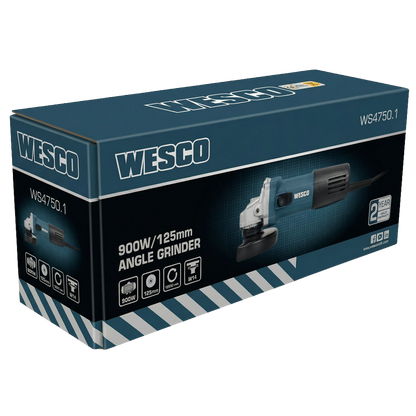Kit de amoladora Wesco incluyendo el mango lateral, la llave inglesa, el protector metálico y el set de cepillos de carbón de recambio