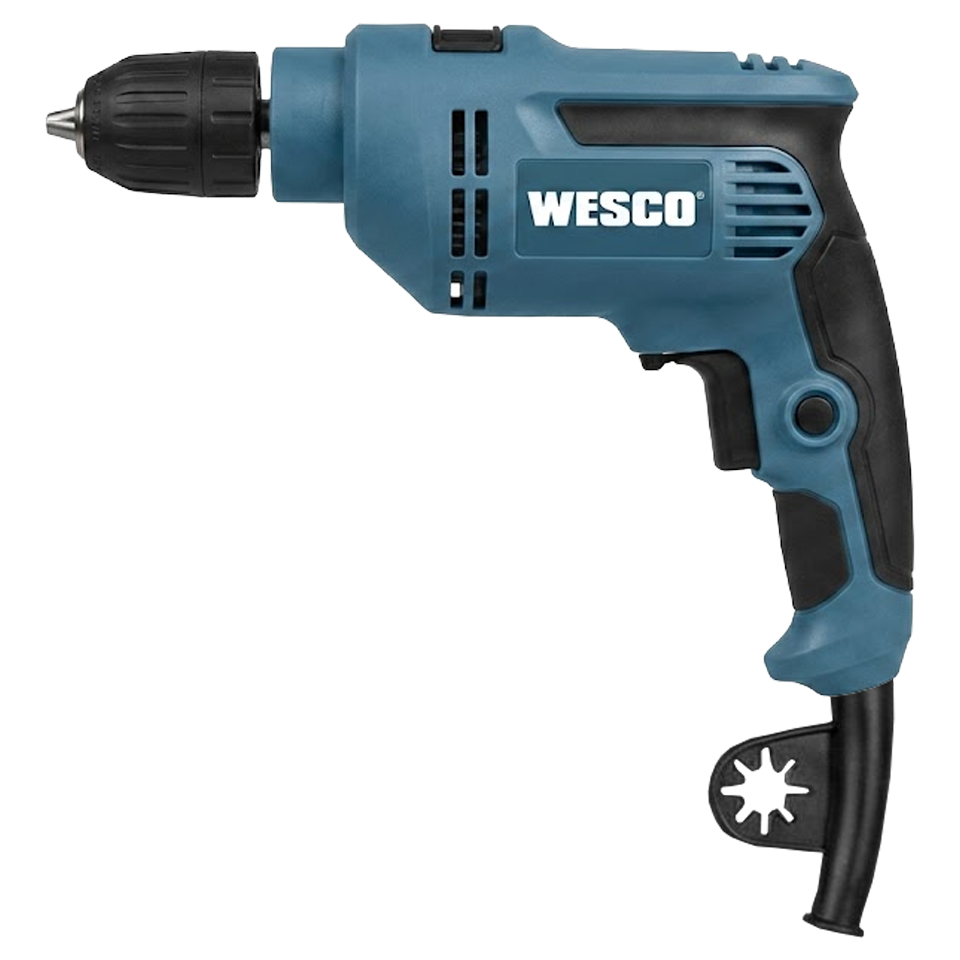 Taladro percutor con cable Wesco 550W, compacto y ligero, ideal para tareas de bricolaje en el hogar.