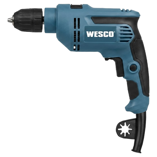 Taladro percutor con cable Wesco 550W, compacto y ligero, ideal para tareas de bricolaje en el hogar.