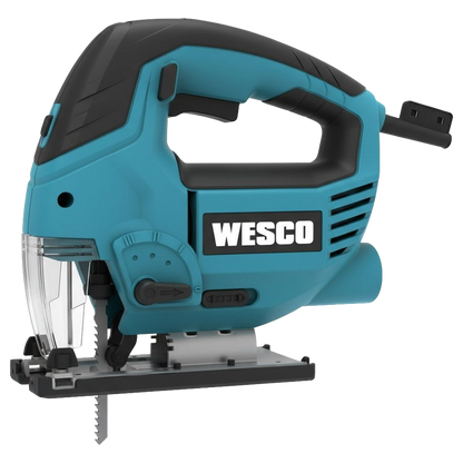 Sierra de calar Wesco 850W con placa base de aluminio, luz LED y sistema de cambio rápido de hojas.