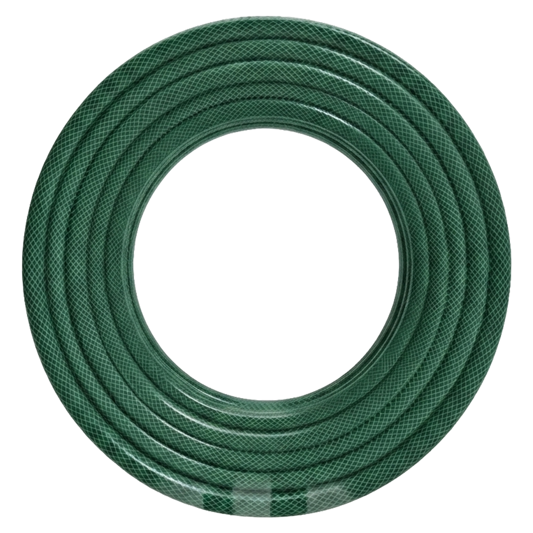 Manguera de riego Ironside Green 3 capas 19 mm 25 m ref 144717 enrollada.
