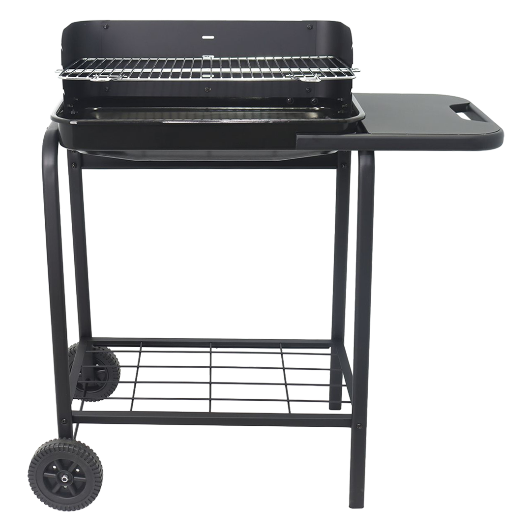 Barbacoa de carbon Natuur 89x48.5x91 cm con mesa auxiliar y estante inferior.