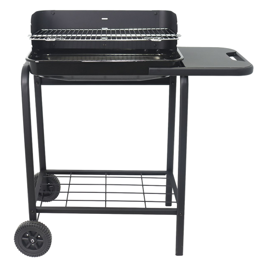 Barbacoa de carbon Natuur 89x48.5x91 cm con mesa auxiliar y estante inferior.