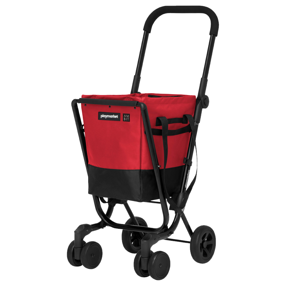 Carro de compra Ambit Easy Go de 4 ruedas en color rojo y negro.