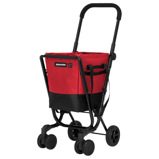 Carro de compra Ambit Easy Go de 4 ruedas en color rojo y negro.