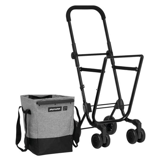 Carro de compra plegable ultracompacto Ambit con bolsa textil extraíble.