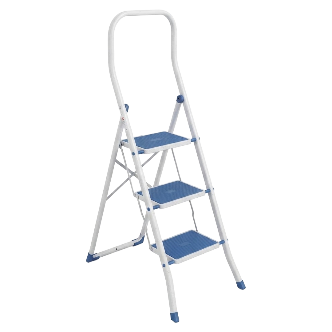 Taburete escalera Kylate con apertura entre patas de 75 cm y 150 kg de capacidad.