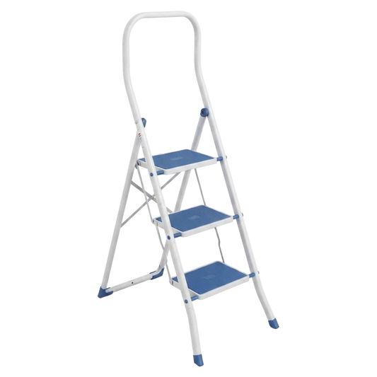 Taburete escalera Kylate con apertura entre patas de 75 cm y 150 kg de capacidad.