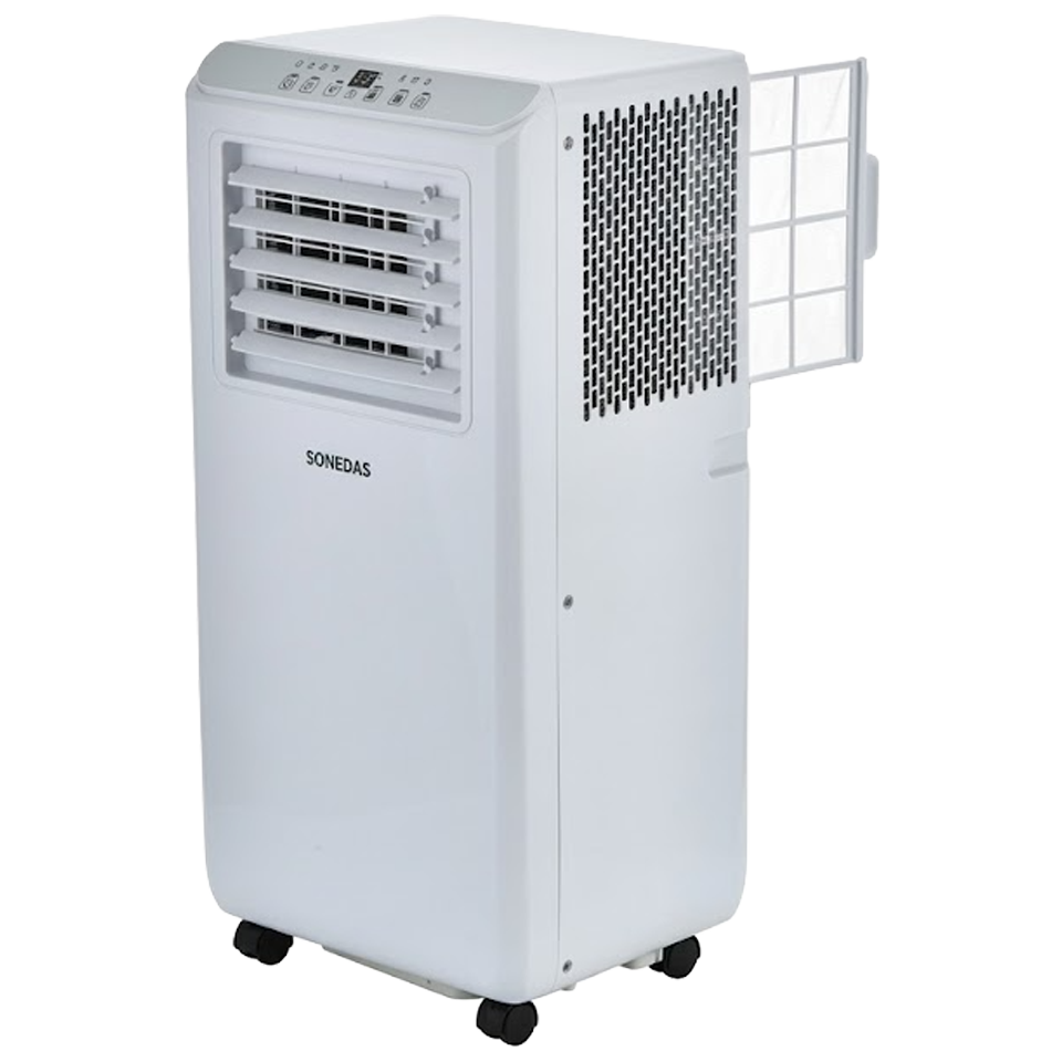 Accesorios incluidos con el aire Sonedas: tubo de evacuación extensible de 1.5 metros y adaptador para kit de ventana.