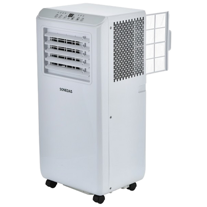 Accesorios incluidos con el aire Sonedas: tubo de evacuación extensible de 1.5 metros y adaptador para kit de ventana.