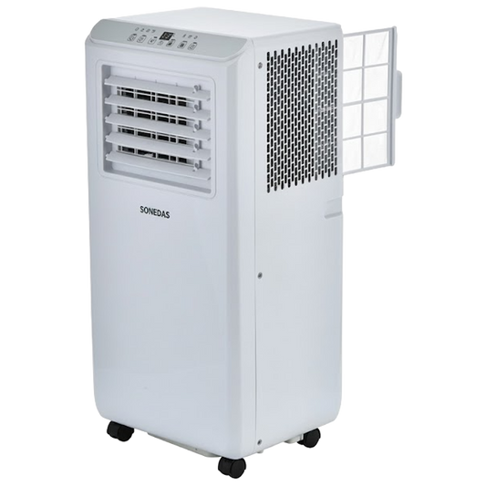 Accesorios incluidos con el aire Sonedas: tubo de evacuación extensible de 1.5 metros y adaptador para kit de ventana.
