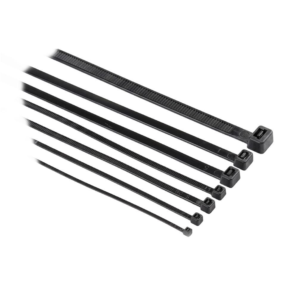 Pack de 100 bridas negras Ironside de $2,5 \times 100$ mm dispuestas de forma organizada.