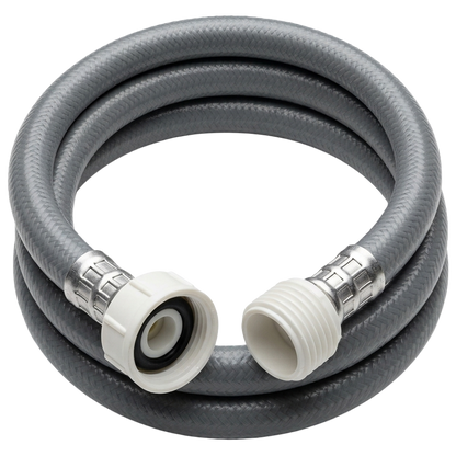 Manguera flexible de entrada de agua para lavadora marca H2O de 2 metros con tuercas de nailon de 3/4 pulgadas en ambos extremos.
